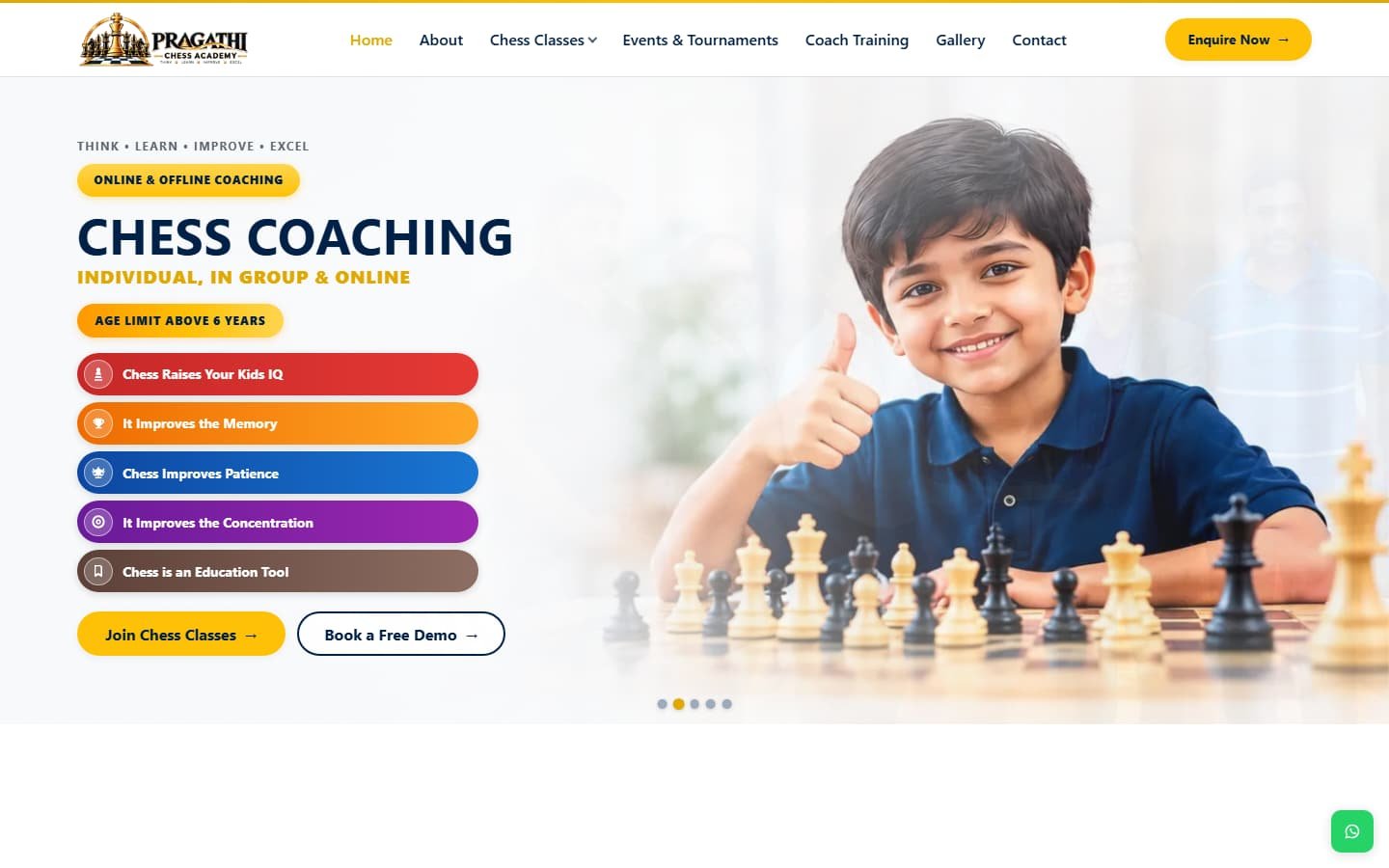 Pragathi Chess Academy website preview