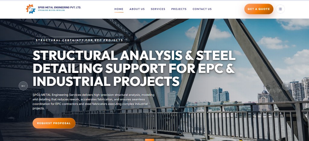 SPGS Metal Engineering corporate website preview