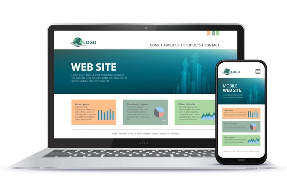 Business website displayed on a screen